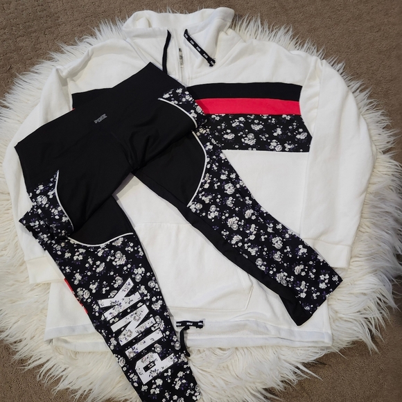 VS PINK SWEATSHIRT floral  OUTFIT.  sweatshirt oversized large, leggings XL - Picture 4 of 14